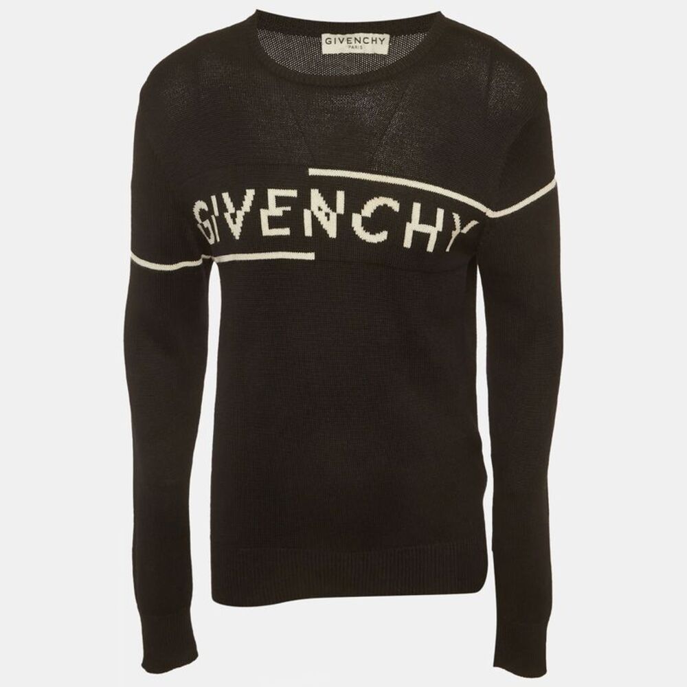 Givenchy Black Logo Intarsia Knit Crewneck Sweater M